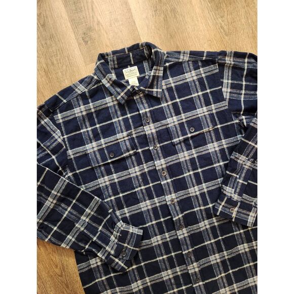 L.L. Bean mens XL TALL plaid flannel shirt button up Double chest pocket LS Blue - Picture 1 of 7